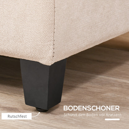 Bank – Sofa – Zitbank – Bench – Beige – Met Opbergruimte – Flanelstof Met Knoopjes – Draaggewicht 120 kg – 125 x 49 x 41,5 cm