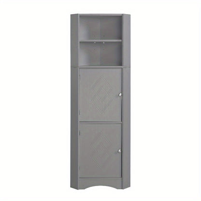 Badkamerkast – Opbergkast – Hoekkast – Badelement – Opbergmeubel – Verstelbare Planken – Lichtgrijs 36,5x36,5x155 cm