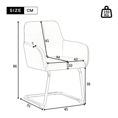 Lounge Stoel – Eetkamerstoel – Fauteuil – Leunstoel – Zetel – Grijs – Gebogen Stalen Poten – Set Van 2