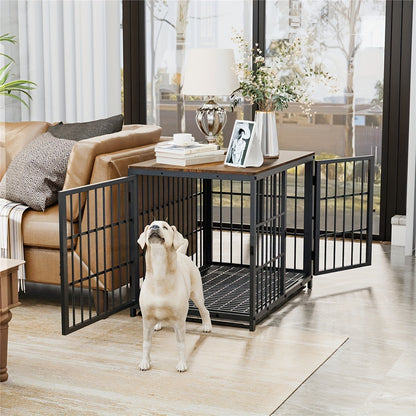 Hondenbench – Hondenkooi – Hondenhok – Bench – Draadkooi – Hout Met Metalen Buizen – Uitneembare Tray – 45kg Belastbaar – Geschikt Voor Alle Maten