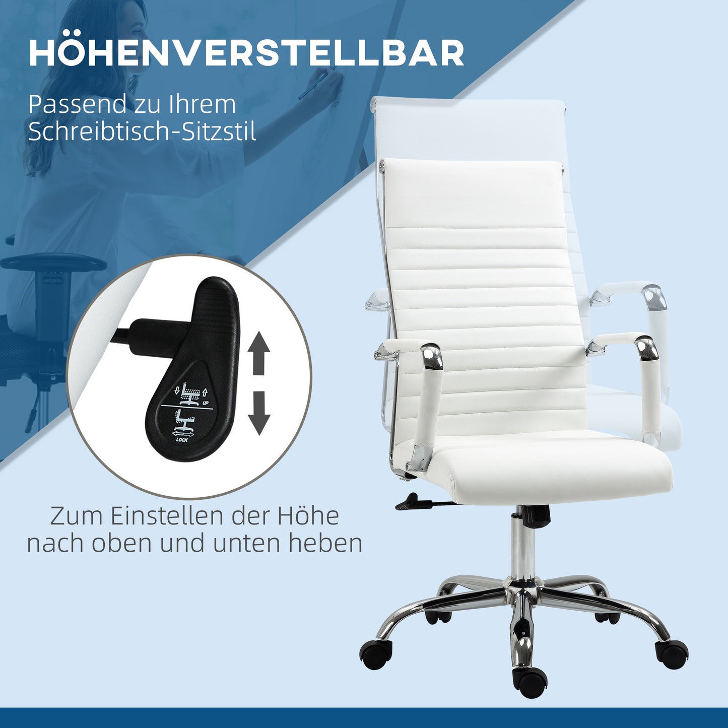 Bureaustoel – Office Chair – Draaistoel – Kantoorstoel – Ergonomische Stoel – Verstelbare Zithoogte – PU Kunstleer Zitting