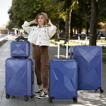 Luggage Set of 4 -12"/20"/24"/28" Expandable Suitcases, Upgraded Zipper, Durable ABS Hard Shell, Blue