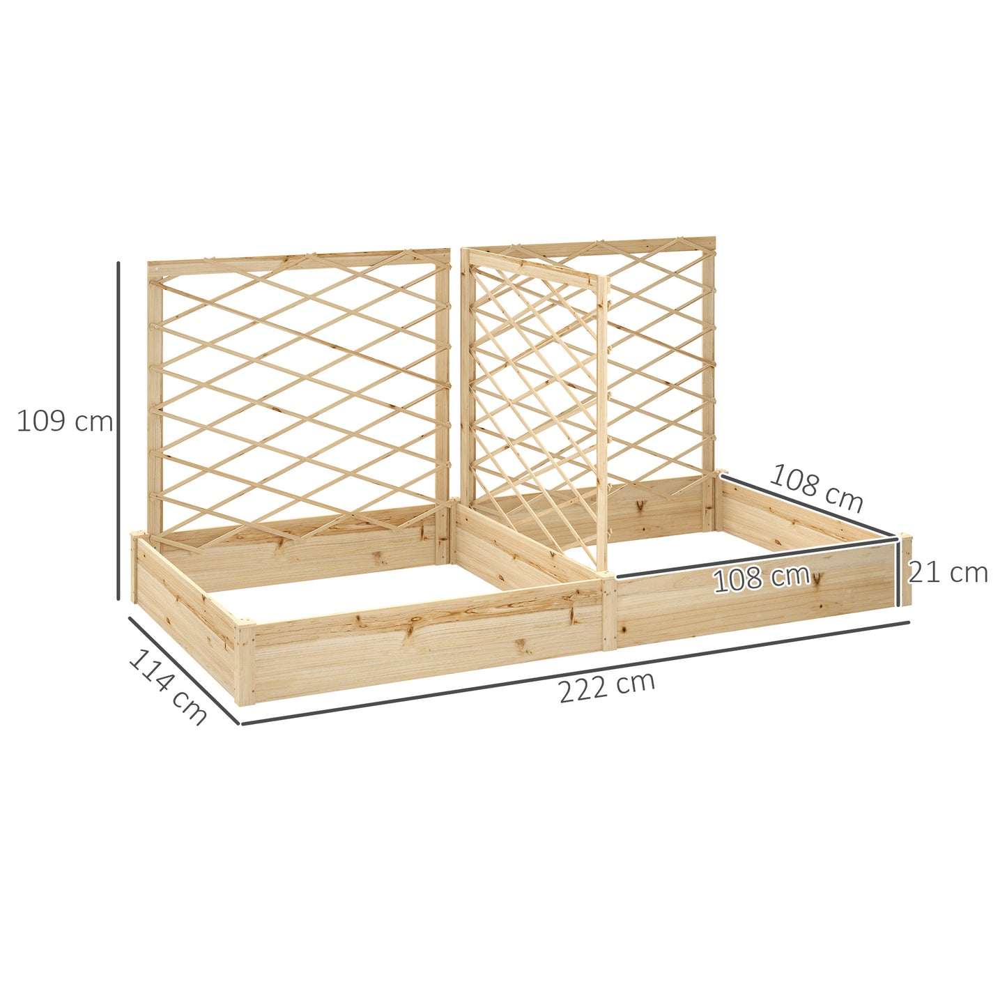 Bloembak – Plantenbak – Tuinbak – Plantenbak Met Klimrek – Bloembak Hout – Verhoogd Tuinbed – Natuurlijk Gelakt Dennenhout – 222x114x109 cm