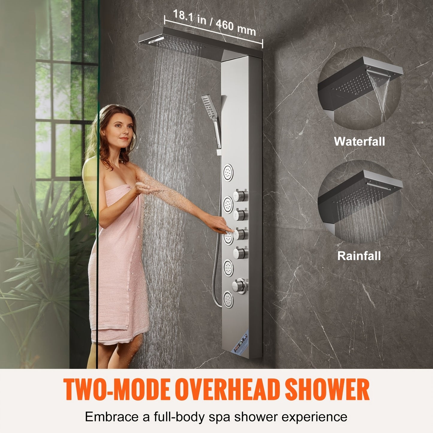 Doucheset – Douchepaneel – Douchekolom – Regendouche – Handdouche – Roestvrij Staal – 4 Douchestanden & 5 Massagejets – Wandmontage 150 cm