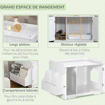 kattenbakhuis – kattenbakhuisje – kattentoilet – kattenbakmeubel – kattenbakkast – wit MDF hout – verstelbare binnenschot 86x48x52 cm