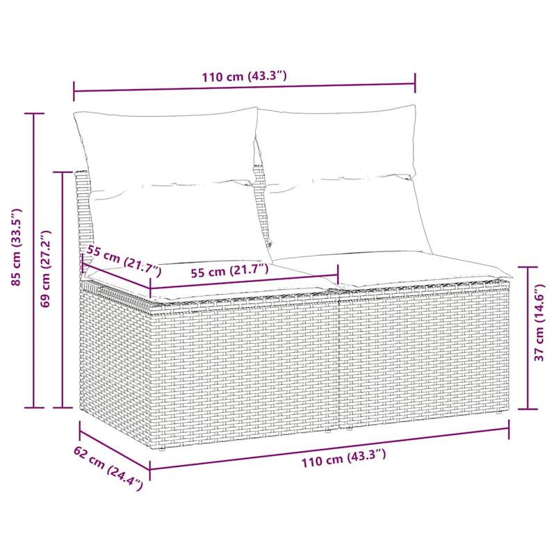 2pcs Beige Poly Rattan Outdoor Sofa Set with Cushions - All-Weather Durable Garden Furniture, Beige & Acacia Brown Wicker-like Texture, Low-Maintenance Patio Couch for Balcony, Poolside, Backyard - Comfortable Seating for Ind