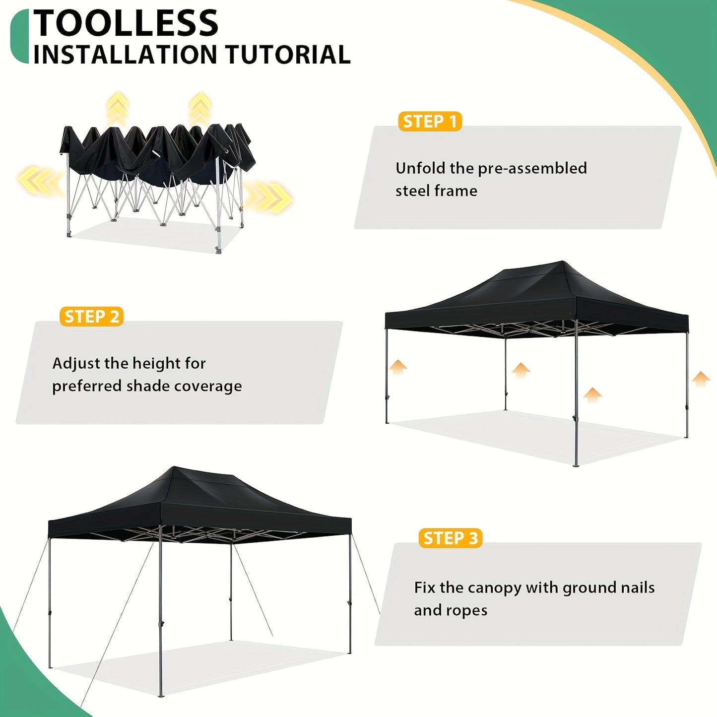 Partytent – Tuinpaviljoen – Easy Up Tent – Vouwtent – Overkapping – 3x4,5 m – 4 Afneembare Zijpanelen – Waterafstotend Frame