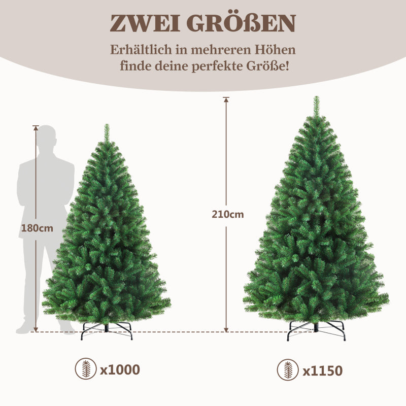 Kunstkerstboom – Nepkerstboom – Kerstboom Kunst – Sierboom – Groene Kerstboom – 210 cm Hoog – 1050 Dichte PVC Takken – Metalen Voet – Eenvoudige Montage