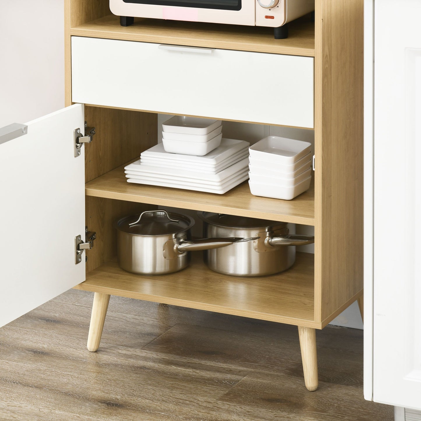 Keukenkastje – Keukenkast – Keukenmeubel – Opbergkast – Magnetronkast – Scandinavisch design – Verstelbare plank – 58 x 40 x 118 cm – Spaanplaat en massief hout