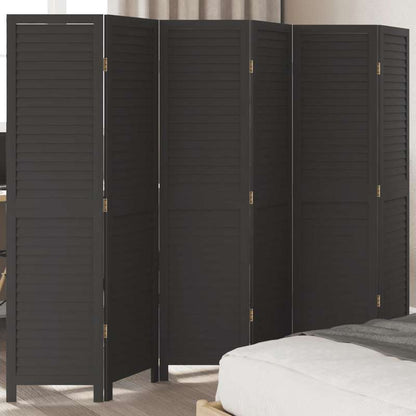 6-Panel Black Paulownia Wood Room Divider Screen - Sleek, Modern Design for Privacy in Offices, Bedrooms, Living Rooms