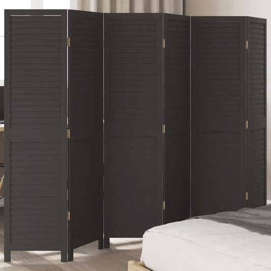 6-Panel Black Paulownia Wood Room Divider Screen - Sleek, Modern Design for Privacy in Offices, Bedrooms, Living Rooms
