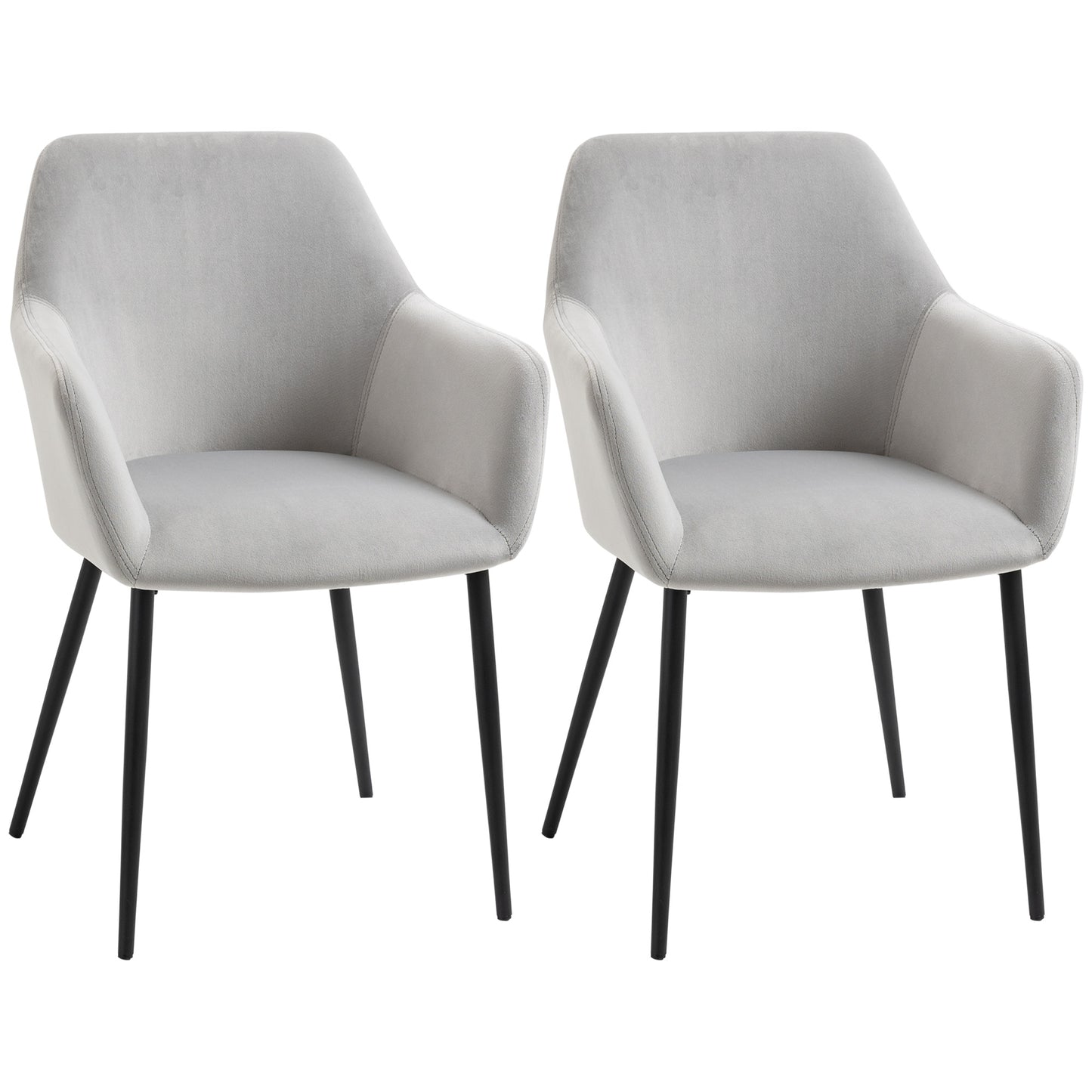Eetkamerstoel – Stoel – Dining Chair – Stoel Met Rugleuning – Velours Stoel – Set van 2 – Lichtgrijs – Fluwelen Bekleding – Stalen Poten – Ergonomisch Design – 54x57x80 cm