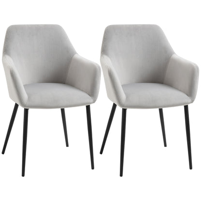Eetkamerstoel – Stoel – Dining Chair – Stoel Met Rugleuning – Velours Stoel – Set van 2 – Lichtgrijs – Fluwelen Bekleding – Stalen Poten – Ergonomisch Design – 54x57x80 cm