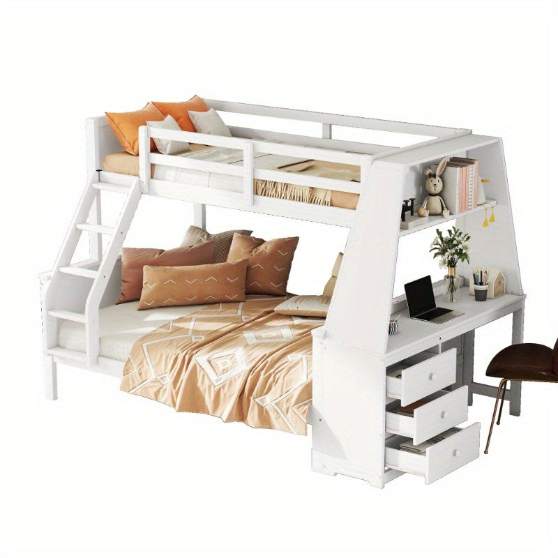 Stapelbed – Hoogslaper – Halfhoogslaper – Bunkbed – Kinderbed – Met Werkplek – Ruime Opbergruimte – Veiligheidshekken – Wit – 90x200 En 140x200 Cm