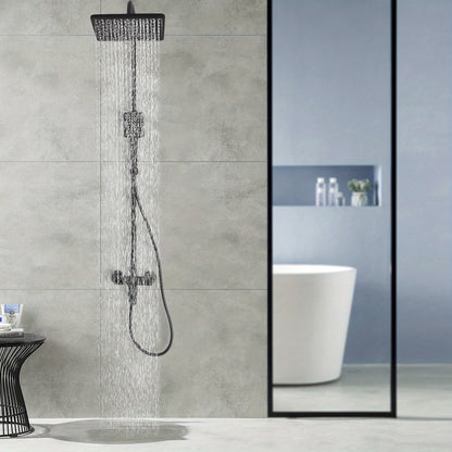TOOL1SHOOO Hot & Cold Water Shower Set In Black Brass - Air Boost Technology, Height Adjustable Wall Mount Design, 2 Spout Modes
