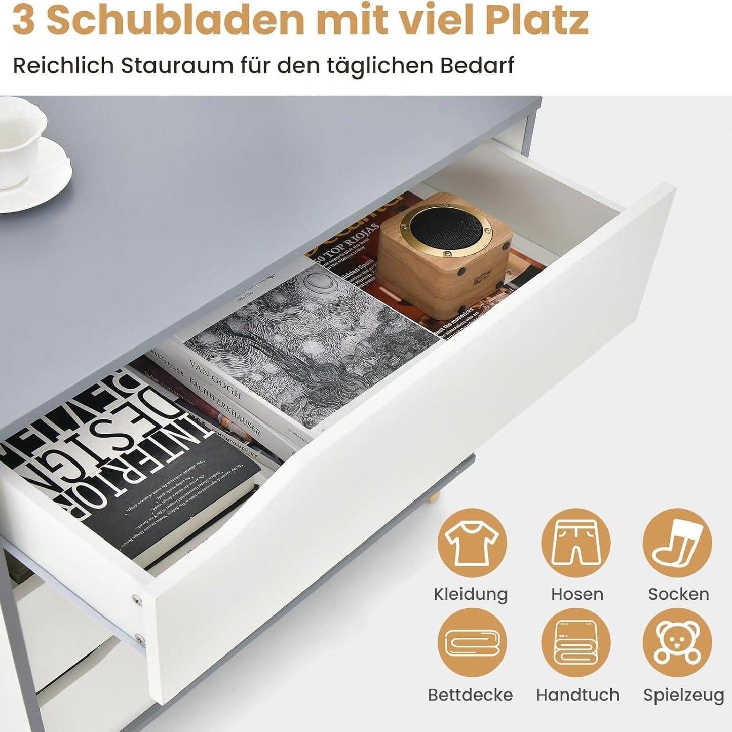 Nachtkastje – Ladekast – Opbergkast – Bedtafeltje – Bijzetkast – Met 3 Ruime Lades – Stabiel MDF Hout 75x42x75 cm