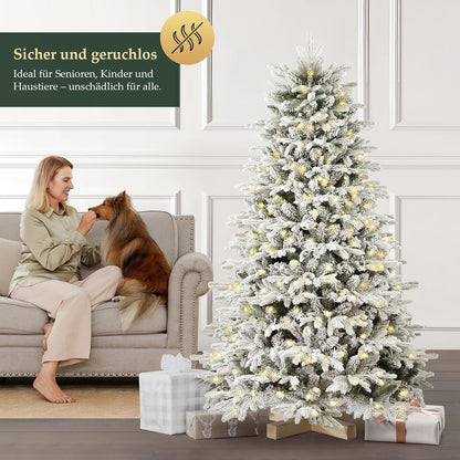 SALCAR Artificial Christmas Tree With, Snow Artificial Fir Tree, Gloves, Wooden Stand