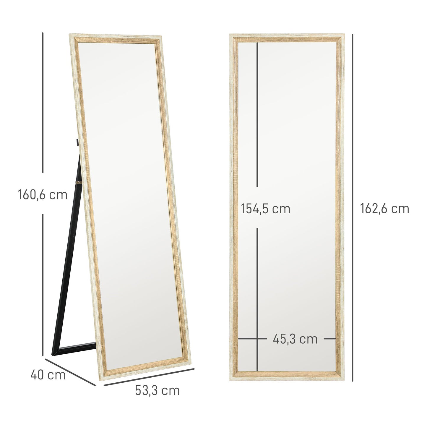 Staande Spiegel – Passpiegel – Vloerspiegel – Full Length Spiegel – Vrijstaande Spiegel – Kantelbaar – Metalen Gouden Frame – 160x40 cm