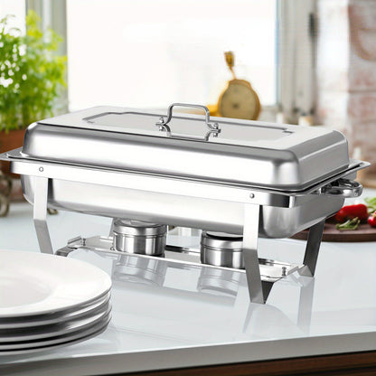 Chafing Dish – Buffetwarmer – Warmhoudschaal – Warmhoudplaat – Voedselwarmhouder – 8-delige Set – RVS 201 Roestvrij Staal – Zonder Elektriciteit