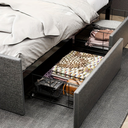 Tweepersoonsbed – Bedframe – Slaapbed – Opbergbed – Led Bed – 140x200 cm – Gestoffeerd Hoofdeinde – 4 Lade Opbergruimte