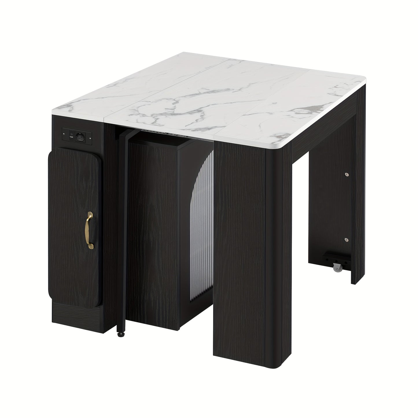 A Kitchen Island with Wheels, A Retractable Dining Table, And A Detachable Tabletop; It Can Be Used as a Sideboard, Buffet Table, or Bar in the Kitchen and Dining Area.