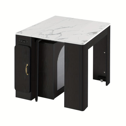 A Kitchen Island with Wheels, A Retractable Dining Table, And A Detachable Tabletop; It Can Be Used as a Sideboard, Buffet Table, or Bar in the Kitchen and Dining Area.