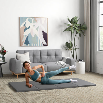 Gymmat – Fitnessmat – Sportmat – Yogamat – Oefenmat – 180x80x5 cm – Dikte 5 cm Hoogwaardig EPE Schuim – Opvouwbaar Met Handgreep – Grijs
