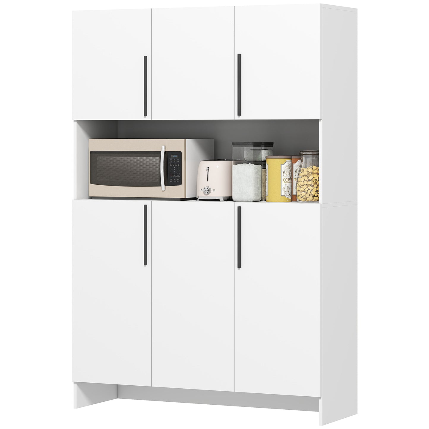 Witte Keukenkast – Opbergkast – Keukenkasten – Kast Met Deuren – Keukenkast Met Werkblad – 4 Kasten Met 6 Deuren – Stevig Spaanplaat Werkblad – 12 Soepele Scharnieren
