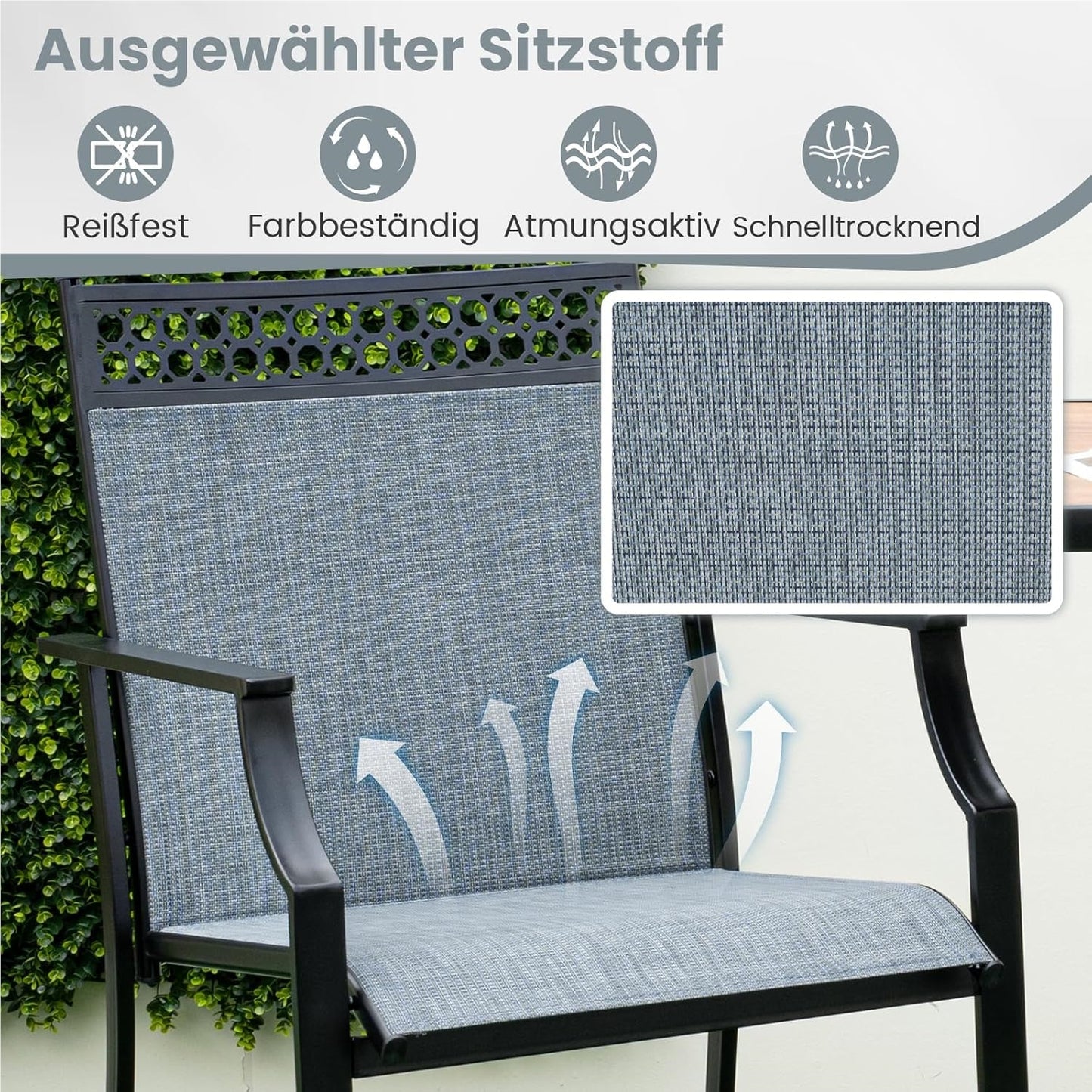 Tuinstoelen – Terrastoelen – Balkontoelen – Buitenstoelen – Barstoelen – Sneldrogende Zitting – Stevig Metalen Frame – Blauw – Set van 2 – Draagkracht 180 kg