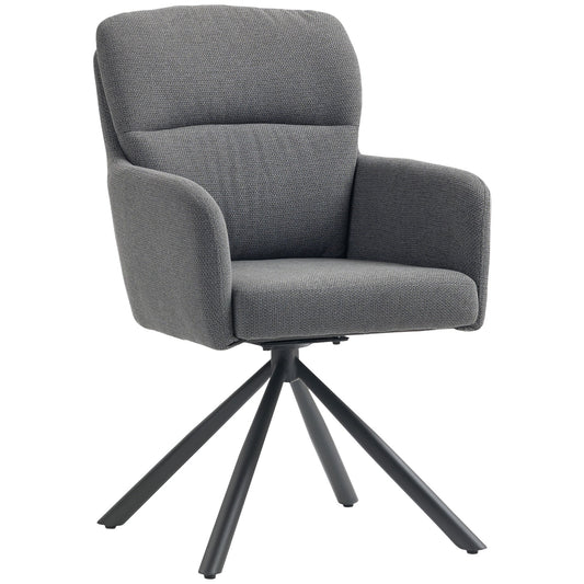 Eetkamerstoel – Keukenstoel – Stoel Met Armleuningen – Gestoffeerde Stoel – Design Stoel – Grijs – Dikke Bekleding – Stevige Metalen Poten