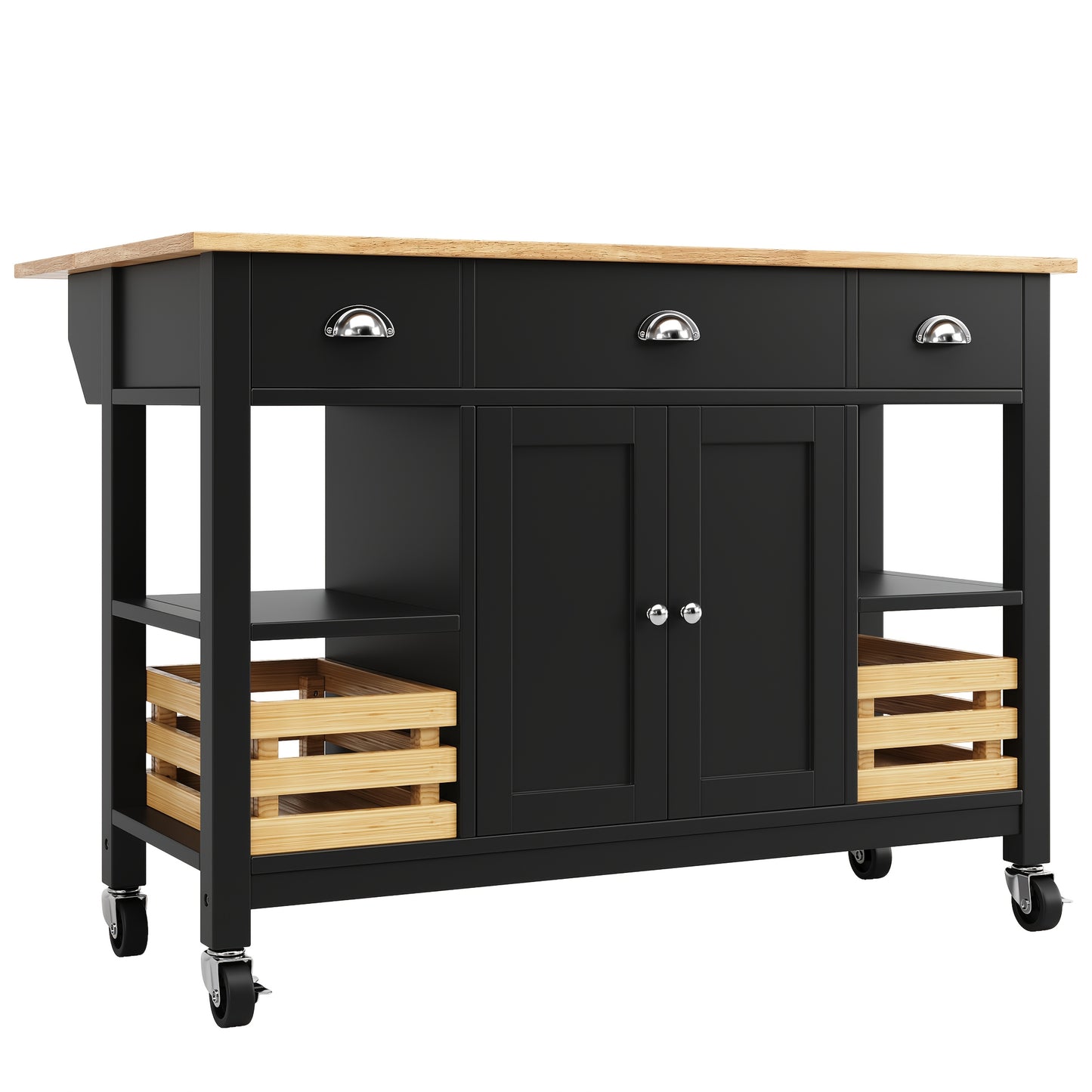 Keukenmeubel – Dressoir – Keukeneiland – Eetkamerkast – Serveerwagen – Zwart – Multifunctioneel Met Opbergbasket – Duurzaam Metaal 120x45x90 cm