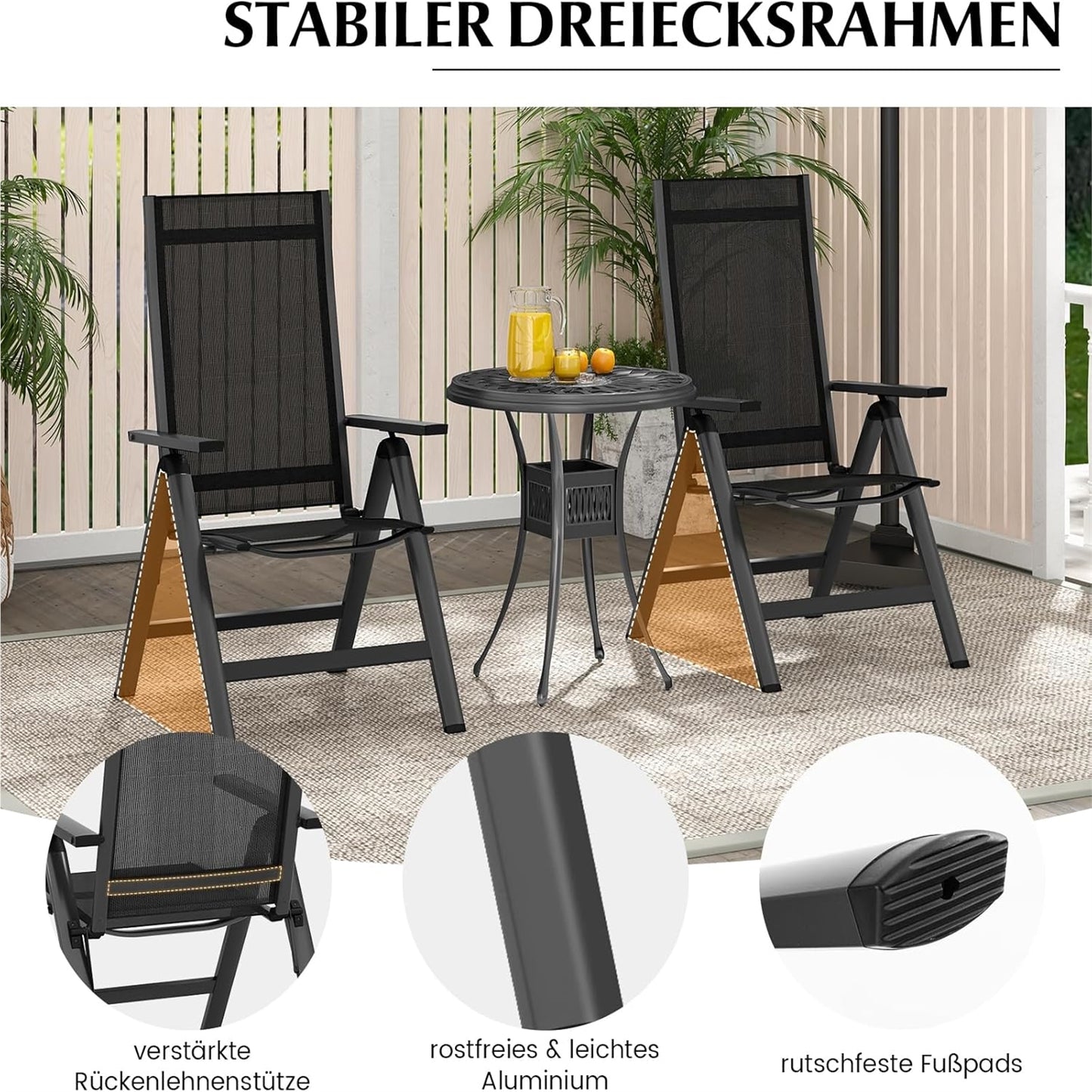 Tuinstoelen – Tuinstoel Set – Balkonstoel – Terrasstoel – Opvouwbare Stoelen – 7-Standen Verstelbare Rugleuning – Lichtgewicht Aluminium Frame