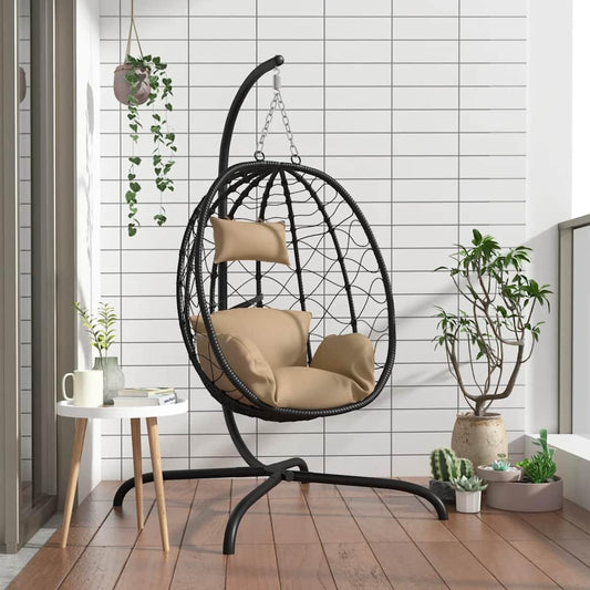 Hangstoel – Hangstoel met Standaard – Schommelstoel – Hangmand – Tuinstoel – PE-Rattan Weerbestendig – Stalen Frame Poedergecoat – Taupe