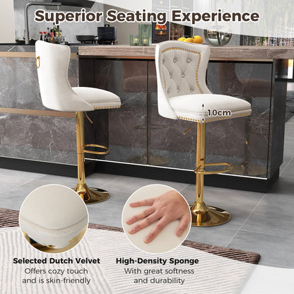Barkrukken – Barstoelen – Krukken – Hoge Stoelen – Keukenstoelen – Verstelbare Hoogte – 360° Draaibaar – Velvet Bekleding – Button-Tufted Rugleuning