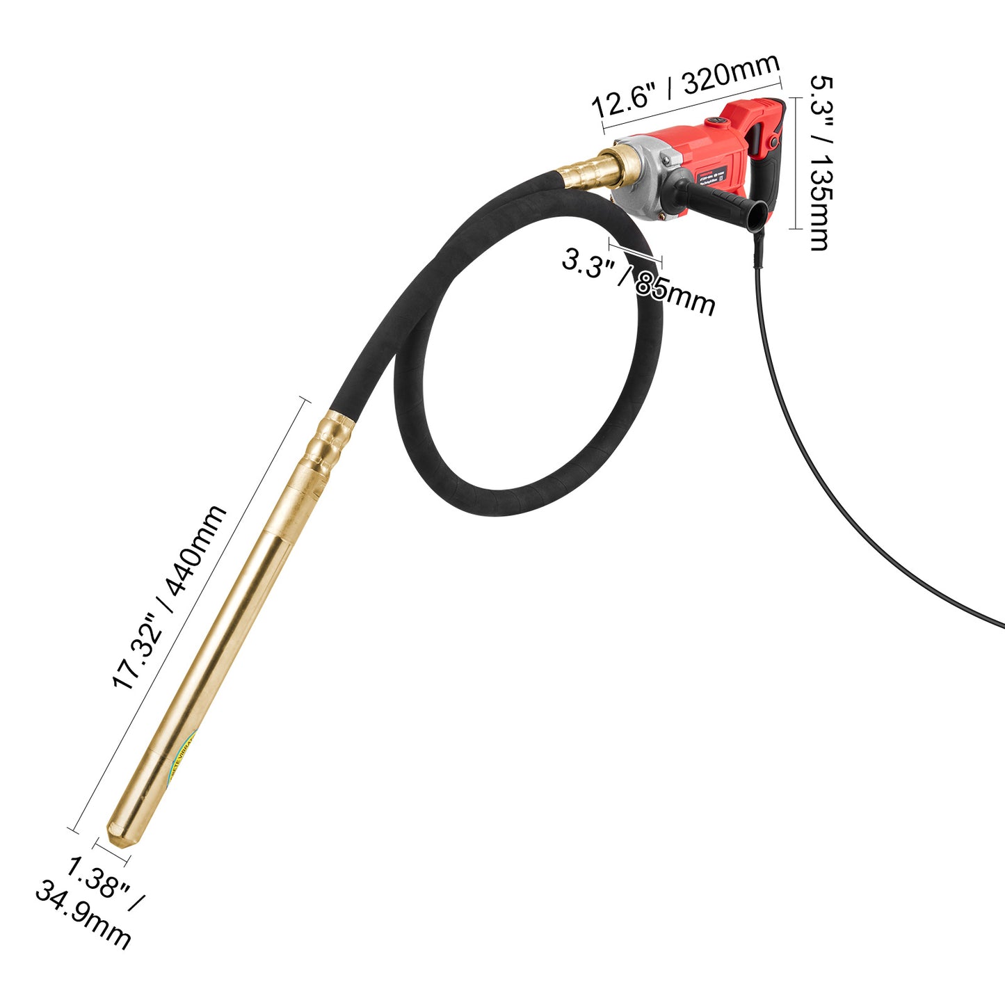 Betontrilplaat – Betontrilmachine – Betontrilnaald – Betonverdichter – Vibratortrilplaat – 960W Krachtige Motor – 2 Meter Flexibele Steel