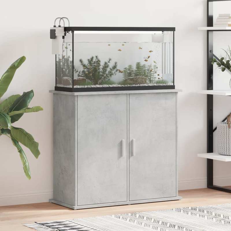 Aquariumkast – Aquariummeubel – Vistentafel – Visbak Kast – Aquariumstandaard – Betonlook Grijs & Hout – Stevige Constructie – 81x36x73 cm