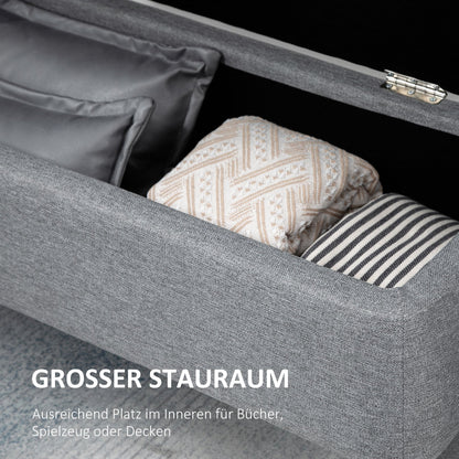 Opbergbank – Zitbank – Opbergbox – Halbank – Opbergkist – Polyester Linnenlook – Stalen Poten – 150 Kg Draagvermogen – 101x38,5x44,5 Cm – Grijs