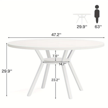Ronde Eettafel – Eetkamertafel – Keukentafel – Ronde Tafel – Witte Tafel – MDF Tafelblad – Stabiel Metaal Onderstel – Ø 119 cm Voor 4-6 Personen