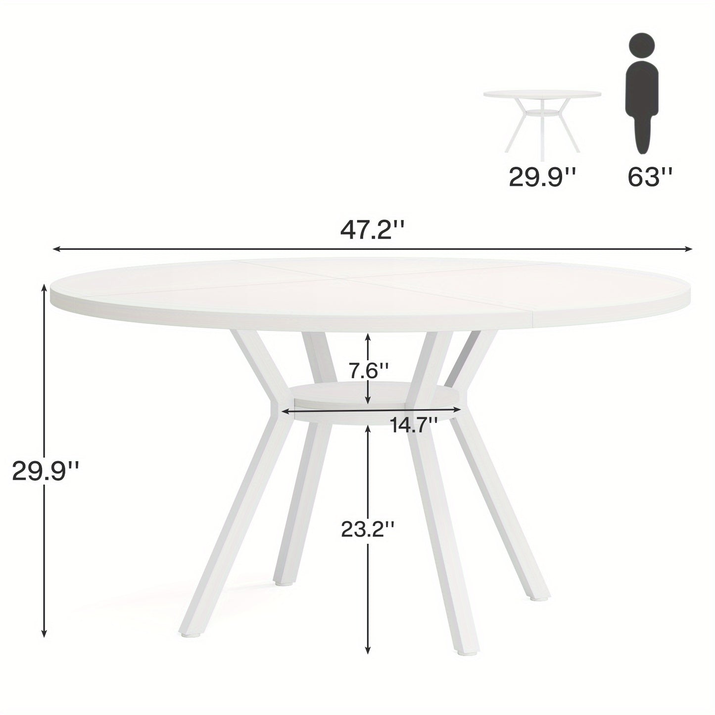 Eettafel – Ronde Tafel – Keukentafel – Uitschuifbare Tafel – Compacte Tafel – Wit – 47 Inch Diameter – Geperst Hout & Spaanplaat
