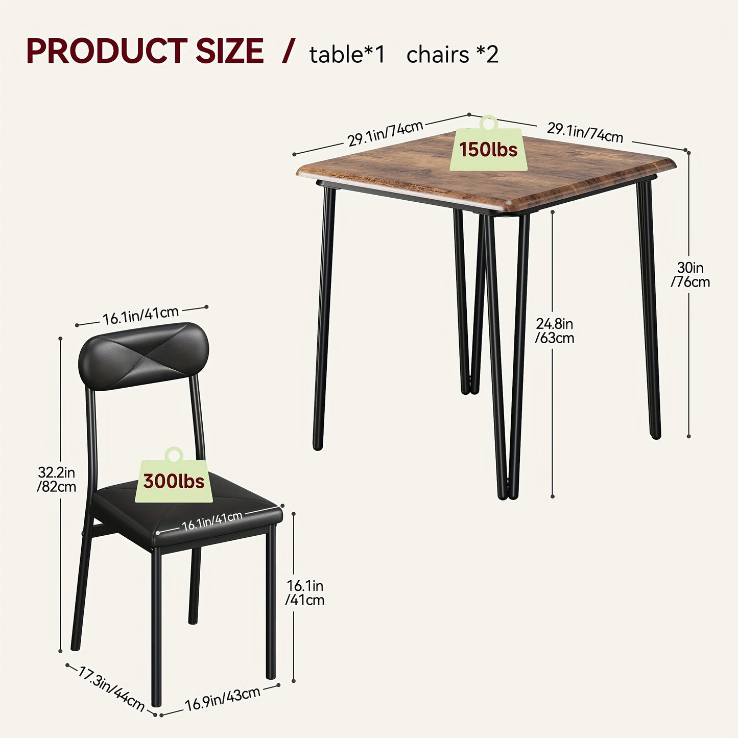 Eettafelset – Eettafel – Eetkamerset – Keukentafel – Zitgroep – Compact Voor 2 Personen – MDF Tafelblad Met Metalen Frame – Gestoffeerde Stoelen Zacht En Stevig