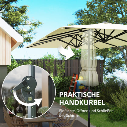 Dubbele Parasol – XXL Zonneparasol – Stokparasol – Terrasparasol – Buitenparasol – Cranksysteem – UV50+ Bescherming – 451x264 cm – Aluminium Frame – Crème Wit