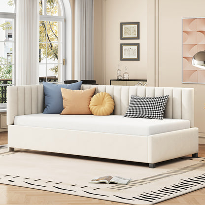 Bedbank – Slaapbank – Logeerbed – Sofa – Bedbank Beige – Huidvriendelijke Velvet Bekleding – Lattenbodem 90x200 cm