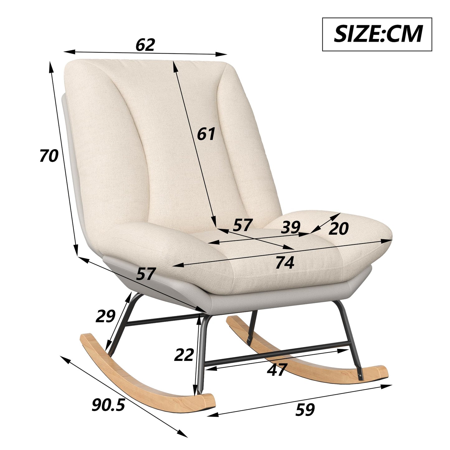 Schommelstoel – Schommelstoel Met Kussen – Relaxstoel – Schommelstoel Voor Binnen – Balkonstoel – Verstelbare Rugleuning – Zacht Comfortabel Kussen – Beige Grijs