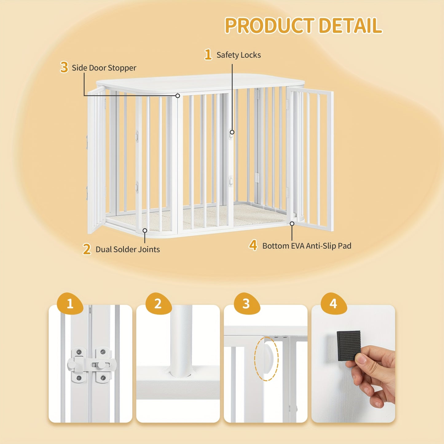 Hondenbench – Hondenkooi – Hondenhok – Hondenkennel – Hondenverblijf – Wit Metalen Frame – Multi-Deurs Toegang 80x55x61,5cm – Ruime Bench Voor Kleine en Middelgrote Honden