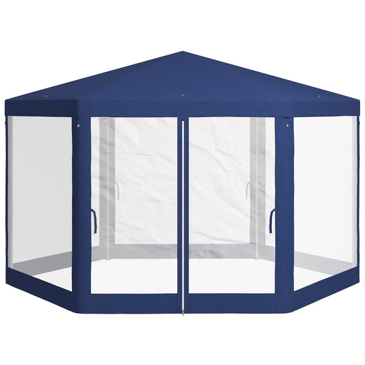 Tuinpaviljoen – Tuinoverkapping – Buitenverblijf – Terrasoverkapping – Prieel – Zeshoekig – Met Netgordijnen – Stevig Metalen Frame – 3,94x3,41x2,5m – Blauw