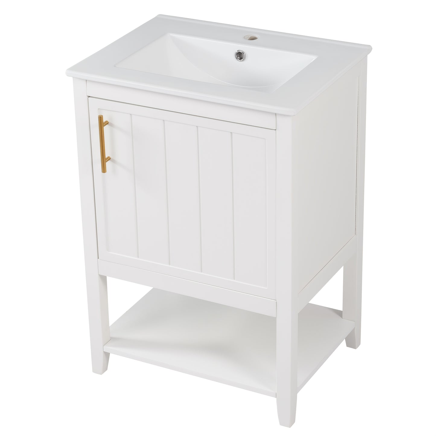 Bathroom Furniture, Single Washbasin, Vanity Unit 60 Cm, With Ceramic Washbasin With Shelf, White