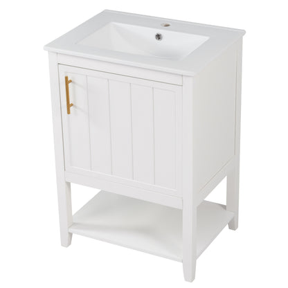 Bathroom Furniture, Single Washbasin, Vanity Unit 60 Cm, With Ceramic Washbasin With Shelf, White