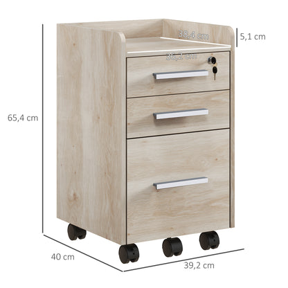 Ladeblok – Ladekast – Rolcontainer – Archiefkast – Opbergkast – Mobiel Met Slot – MDF En Spaanplaat – Beige – 39,2x40x65,4 cm
