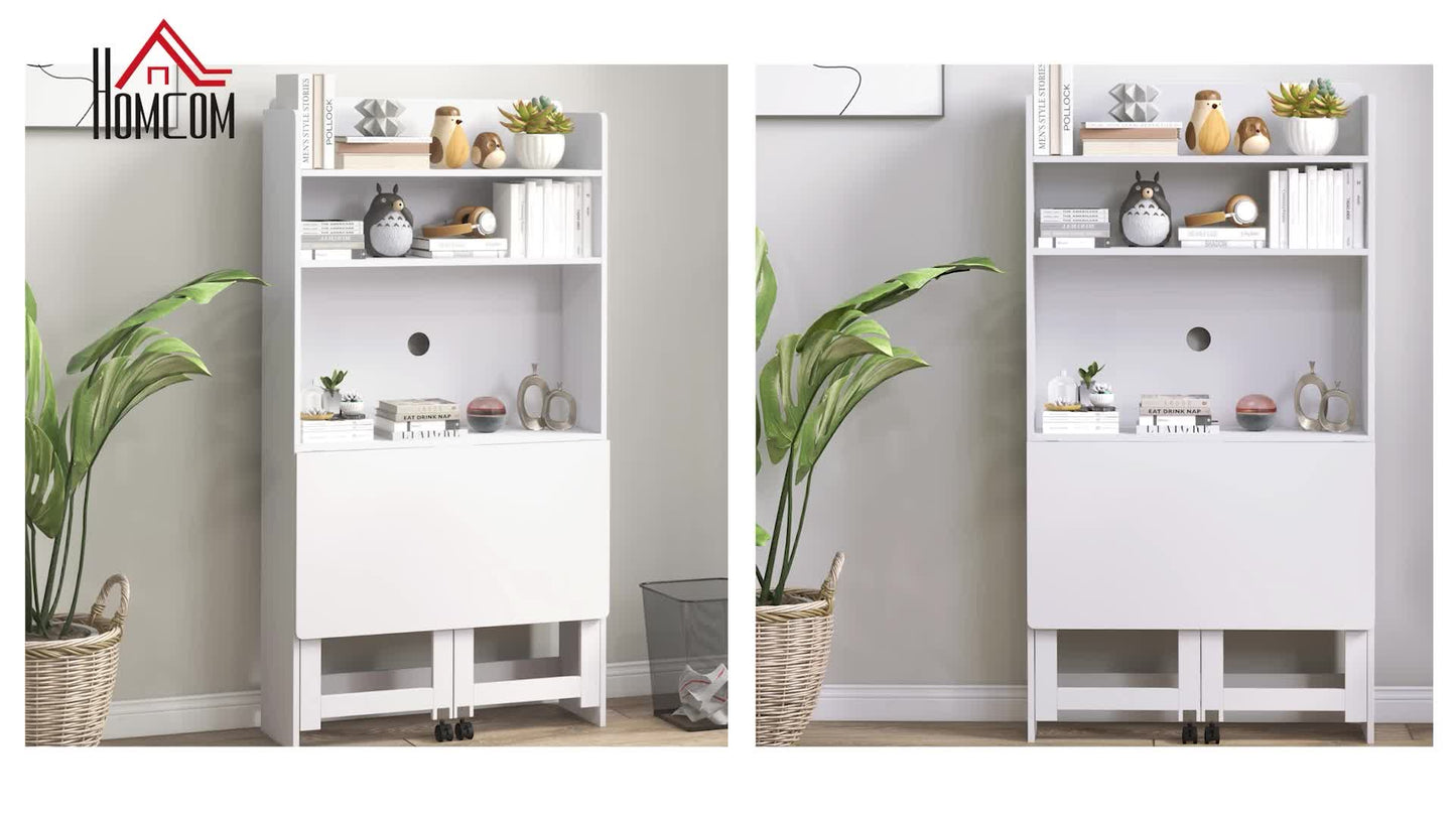 Inklapbaar Bureau – Computertafel – Werkplekmeubel – Study Desk – Thuiswerkbureau – Met Vier Planken – Mobiel Met Wieltjes
