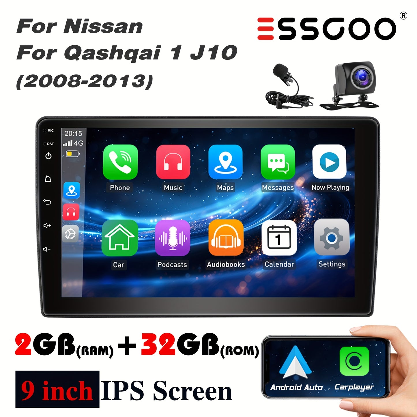 Multimedia Autoradio – Car Stereo – Audio Systeem – GPS Navigatie – 2DIN Speler – Met Camera & Microfoon – 9 Inch IPS Touchscreen – Draadloze CarPlay & Android Auto